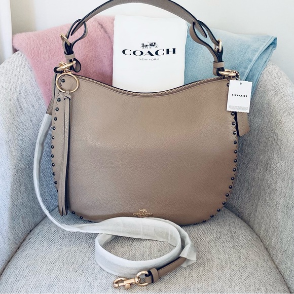 Coach Handbags - Coach Sutton Hobo Rivets Taupe Pebble Leather Bag